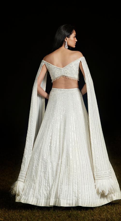 Ivory Off Shoulder Sequins Lehenga