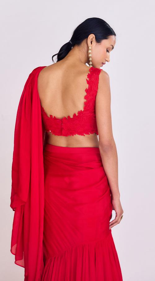 Red Pre-Draped Saree