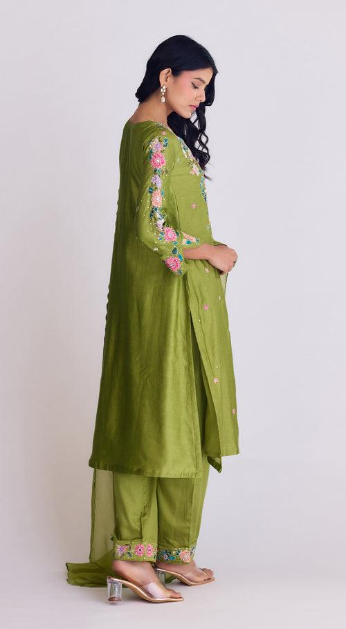 Green Embroidered Suit Set