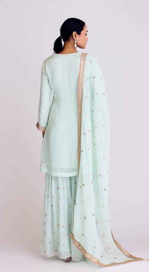 Aqua Embroidered Sharara Set