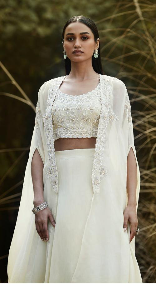 Ivory Embroidered Cape Set