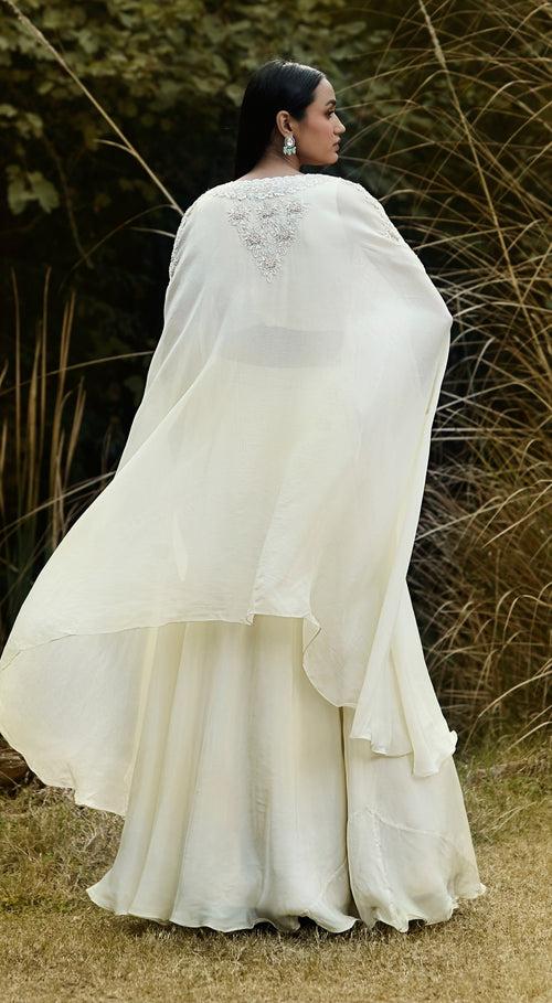 Ivory Embroidered Cape Set