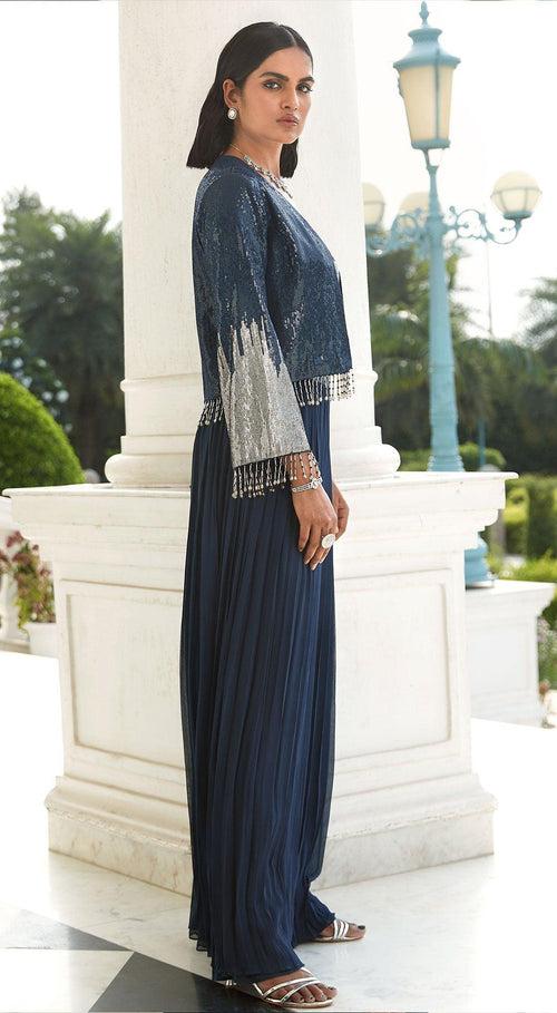 Blue Sharara Set With Jacket