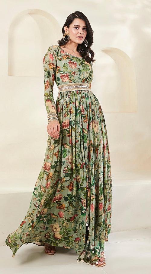 Green Printed Anarkali