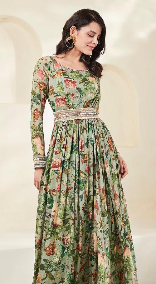 Green Printed Anarkali