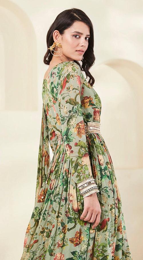 Green Printed Anarkali