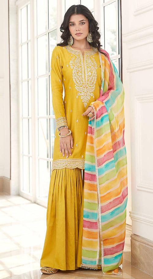 Yellow Embroidered Sharara Set