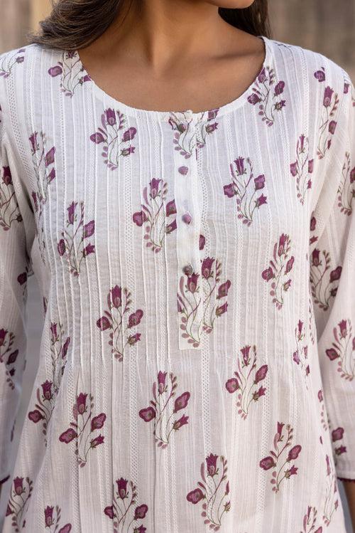 Dusty Rose Lilies Tucked Kurta