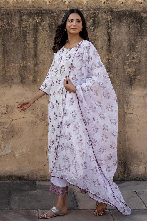 Dusty Rose Lilies Tucked Kurta