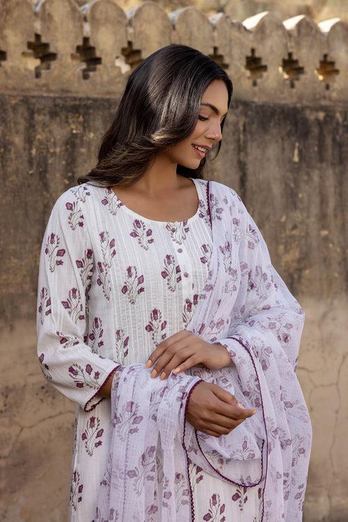 Dusty Rose Lilies Tucked Kurta