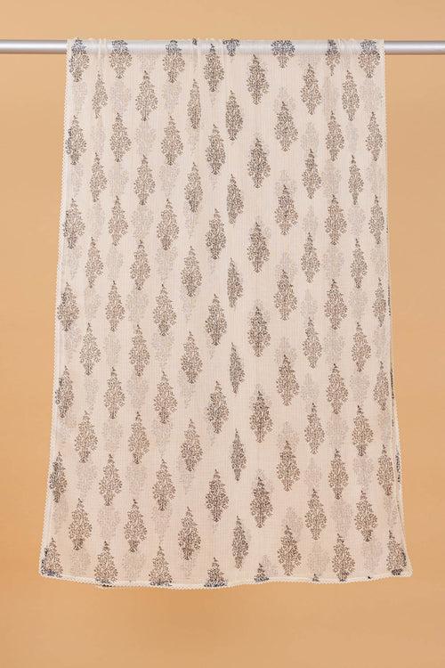 Cream & Black Printed Dupatta