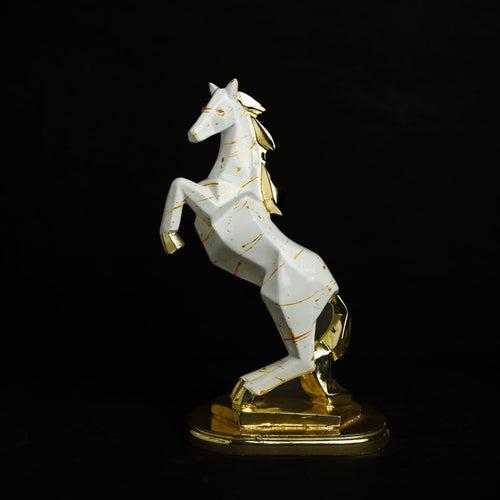 Jumping White Abstract Horse- 24K Gold finish