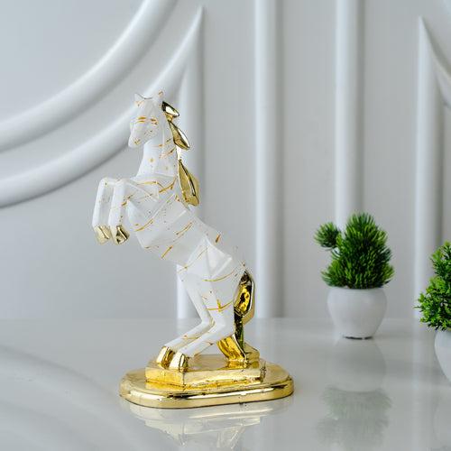 Jumping White Abstract Horse- 24K Gold finish