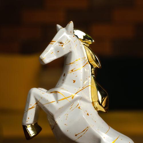 Jumping White Abstract Horse- 24K Gold finish