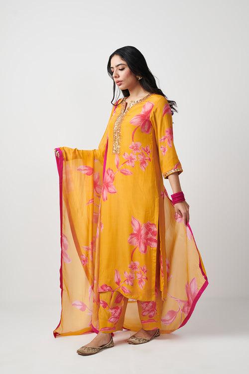 Jashn Yellow Printed Kurta Set of 3