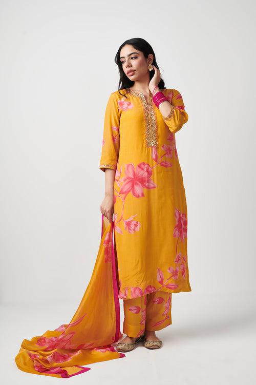 Jashn Yellow Printed Kurta Set of 3