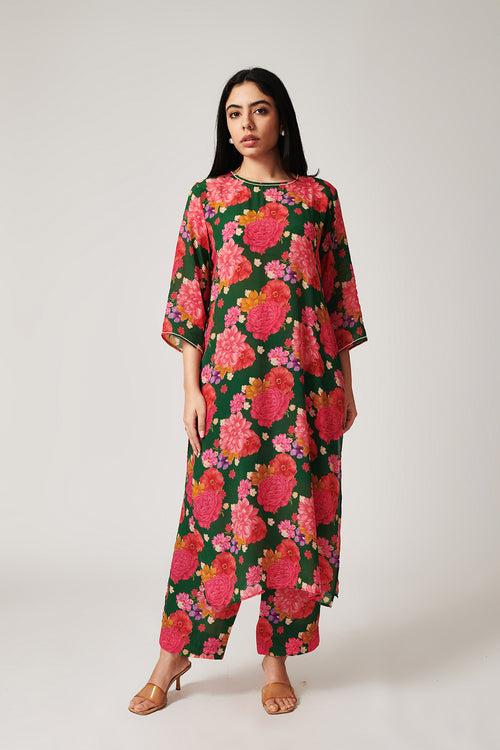 Azalea Green Printed Kurta Palazzo-Set of 2