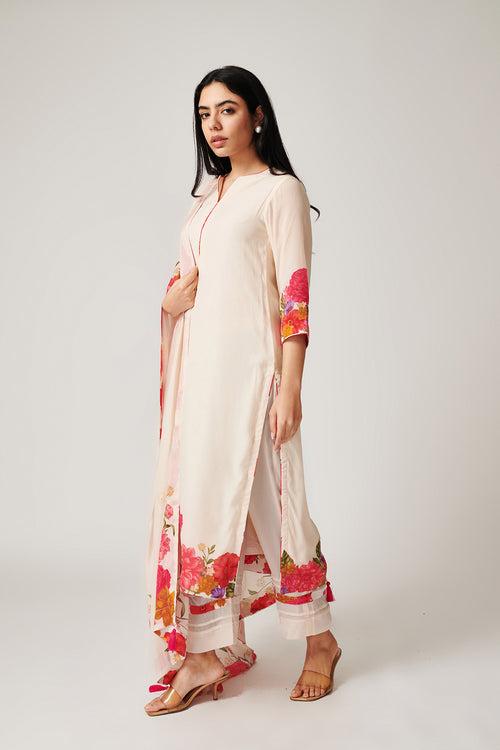 Azalea White Kurta Palazzo-Set of 3