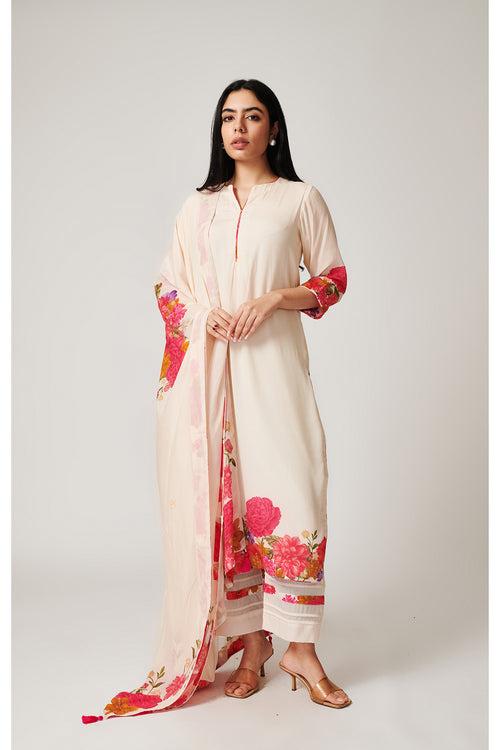 Azalea White Kurta Palazzo-Set of 3