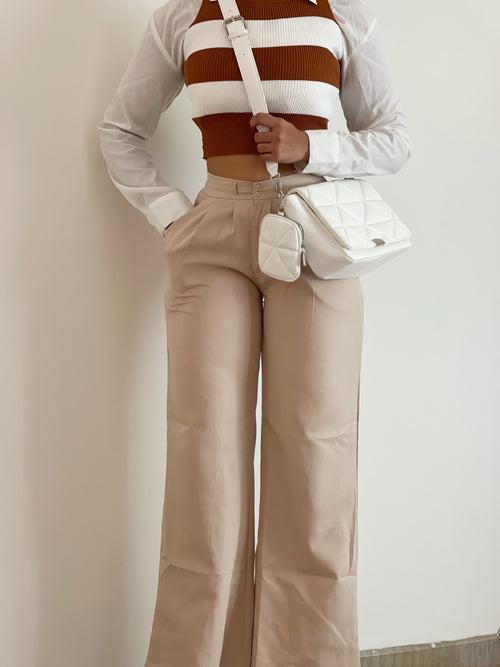 Beige korean pleated pants