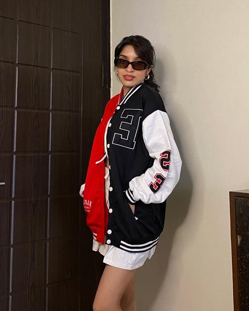 Red & Black Oversized varsity jacket