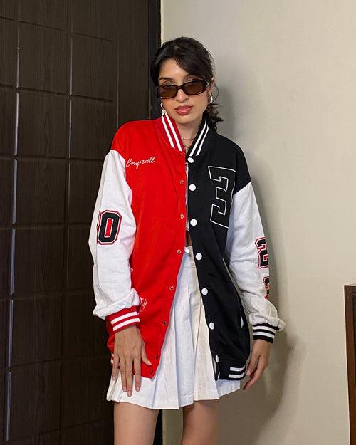 Red & Black Oversized varsity jacket