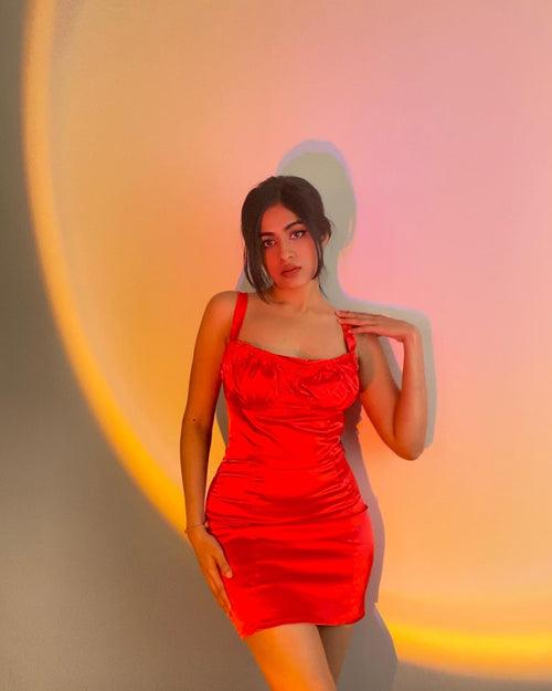 Stargazing red satin mini dress