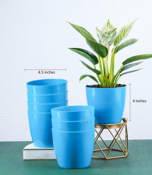 Blue Glossy Bare Fiber Planter Set (Size: 4 Inch)