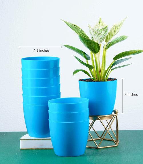 Blue Glossy Bare Fiber Planter Set (Size: 4 Inch)