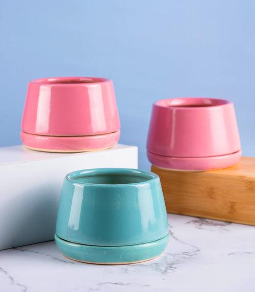 Ciel Ceramic Pots Combo in Teal and Peach Color