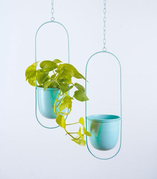 Set of 2 Millennial Metal Hanging Planters with Oval Design