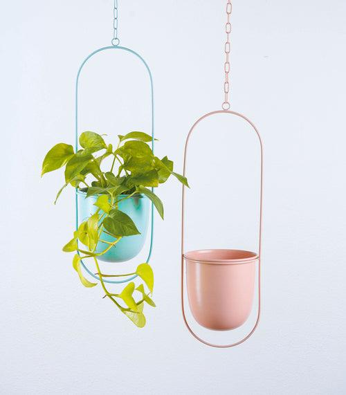 Set of 2 Millennial Metal Hanging Planters with Oval Design