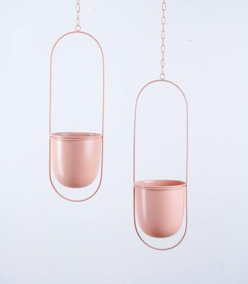 Set of 2 Millennial Metal Hanging Planters with Oval Design