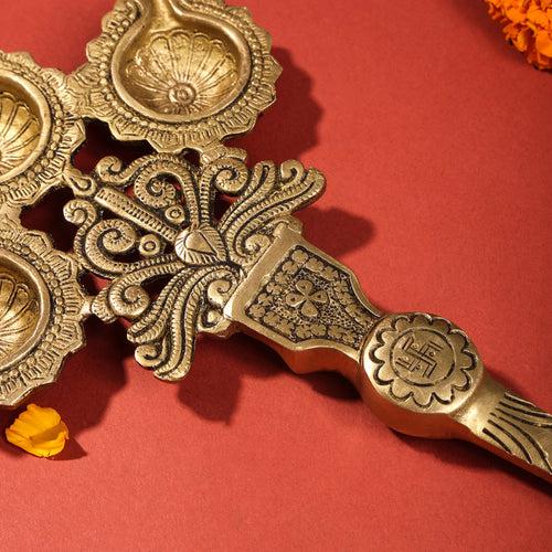 Brass Three Petal Pooja Spoon (13 Inch)