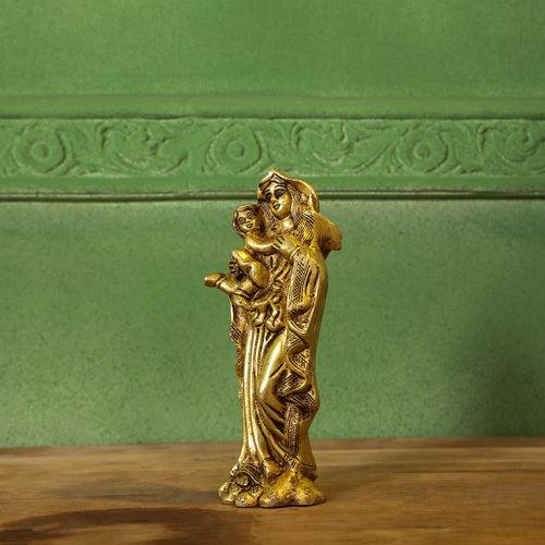 Brass Mother Mary With Baby Jesus Brass Statue (7.5 Inch)