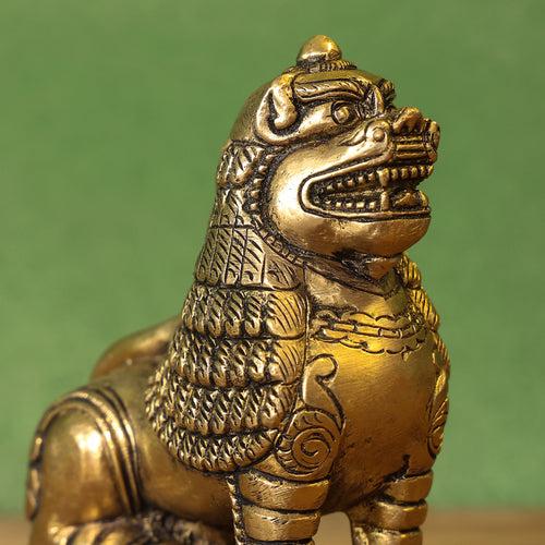 Brass Sitting Lion Yali Statue (5 Inch)