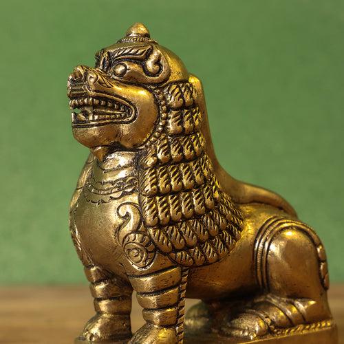 Brass Sitting Lion Yali Statue (5 Inch)