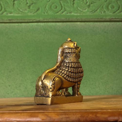 Brass Sitting Lion Yali Statue (5 Inch)