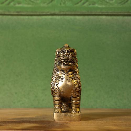 Brass Sitting Lion Yali Statue (5 Inch)