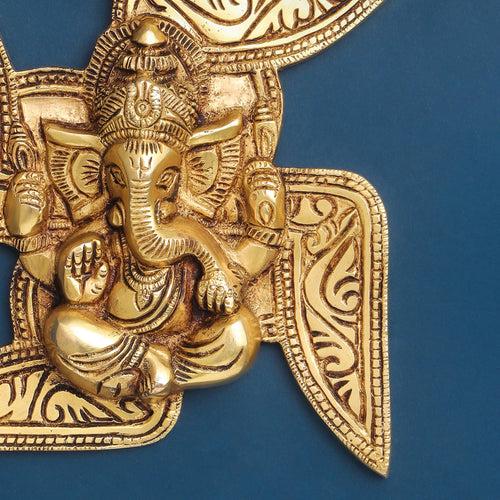 Brass Ganesha On Swastik Wall Hanging (7 Inch)