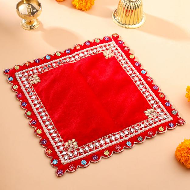 Mirror Work Red Velvet God Pooja Asana