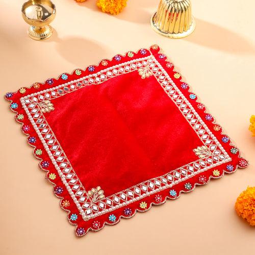 Mirror Work Red Velvet God Pooja Asana