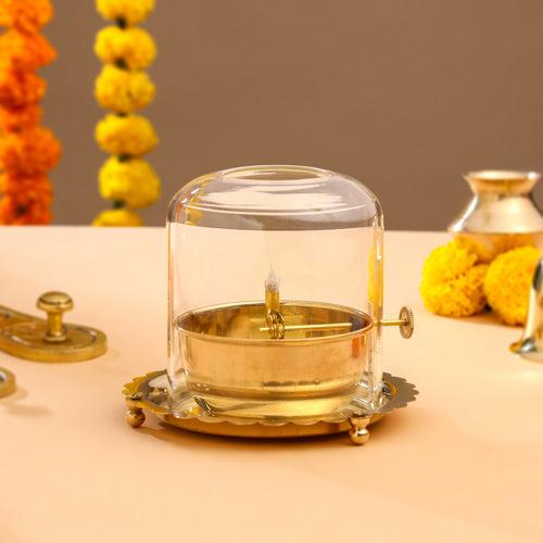 Brass Glass Akhand Jyoti Diya (4.5 Inch)