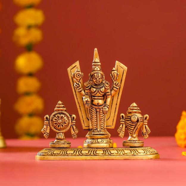 Brass Balaji, Shankh Chakra And Namah Showpiece (3.5 Inch)