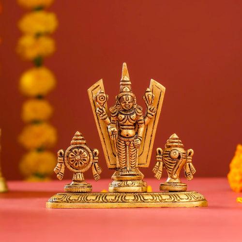 Brass Balaji, Shankh Chakra And Namah Showpiece (3.5 Inch)