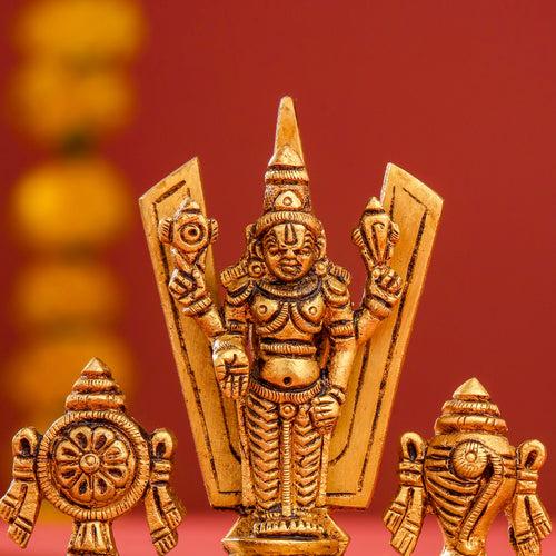 Brass Balaji, Shankh Chakra And Namah Showpiece (3.5 Inch)