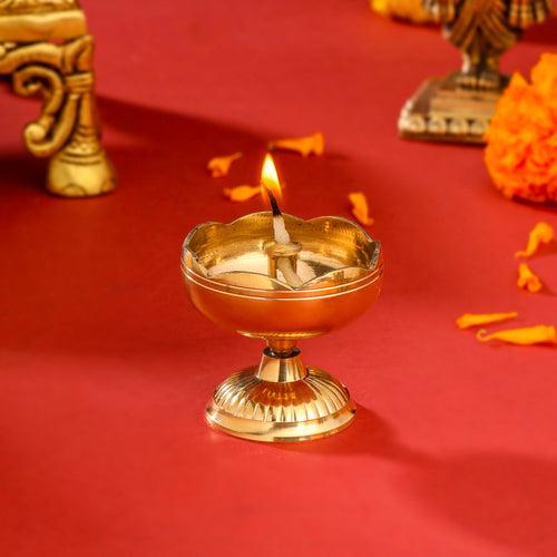 Brass Akhand Flower Diya (2 Inch)