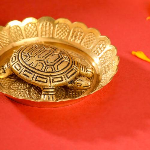 Brass Tortoise With Plate Set