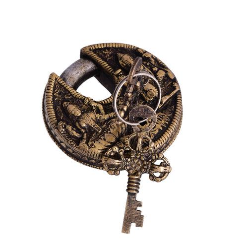 Brass Ganesha Lakshmi Round Door Lock (3 Inch)