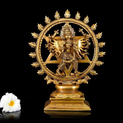 Brass Superfine Vishnu Narasimha Chakratalwar Statue (13.5 Inch)